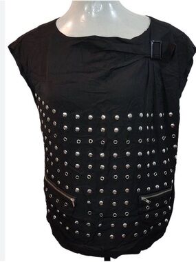 See By Chloe Black Short Sleeve Studded Tunic with Buckle Size 6